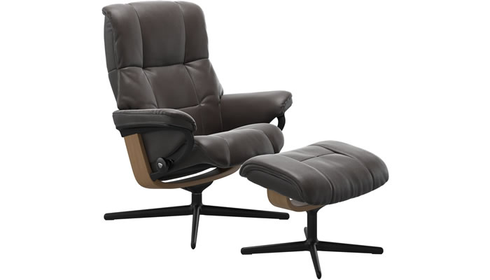 Stressless Mayfair Recliner with Cross Base and Stool in Cori Brown Leather